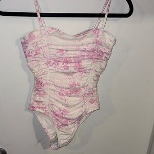 Shade & Shore Pink Floral Ruched One-Piece Swimsuit